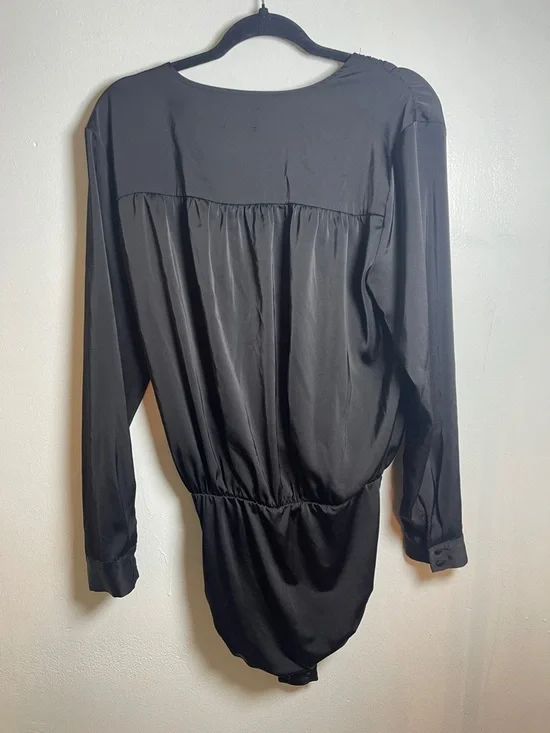 Lands' End Black Satin Surplice Bodysuit Top Size: 12 - Picture 2 of 14
